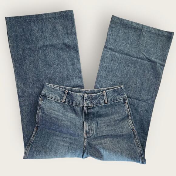 Express Jeans Women's Sz 12R Blue Denim Relaxed Wide-Leg Super High-Rise - Picture 3 of 6